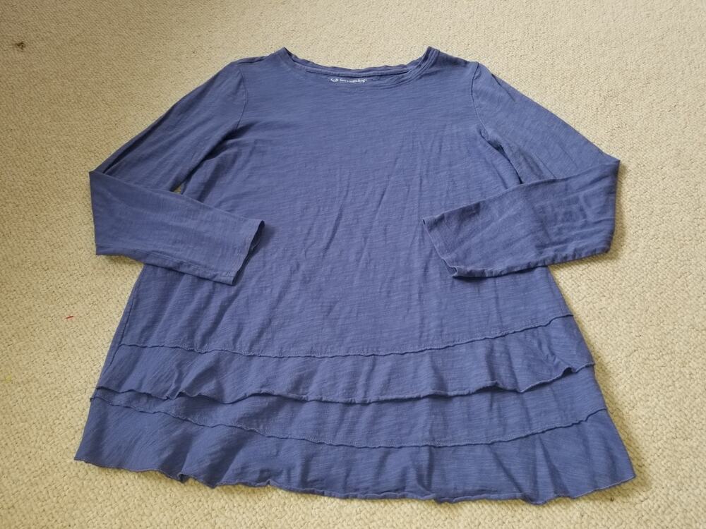 Womens Top-SOFT SURROUNDINGS-periwinkle cotton knit layered lagenlook ls-M